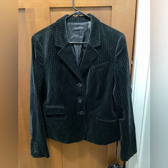 Context Women's Black Pinstripe Velvet Blazer - Picture 1 of 2